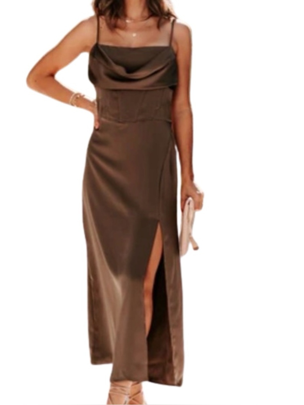 Vici Brown Cowl Neck Maxi Dress Size XL